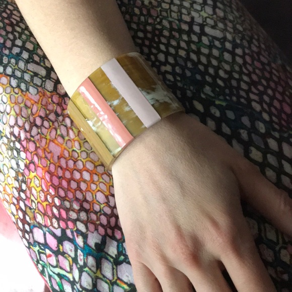 Anthro Horn Ombre Striped Cuff Statement Bracelet - Picture 7 of 7